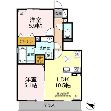 ラヴェール八反田(2LDK/1階)の間取り写真