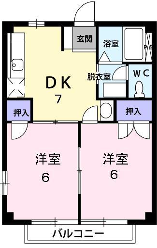 ニューシティー八栗口B(2DK/2階)の間取り写真