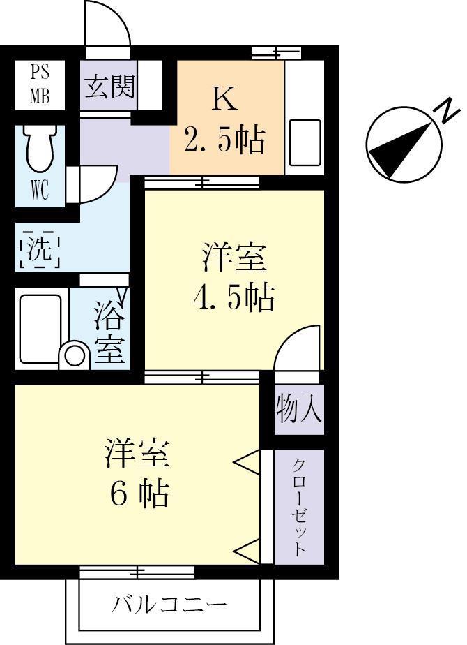 サクラハイムA(2K/2階)の間取り写真