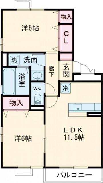リビングタウン小松壱番館(2LDK/2階)の間取り写真