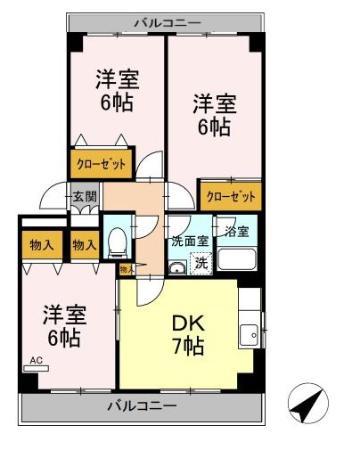 ベルエアーガーデン(3DK/1階)の間取り写真