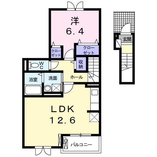 ラ・ルーノ1番館(1LDK/2階)の間取り写真