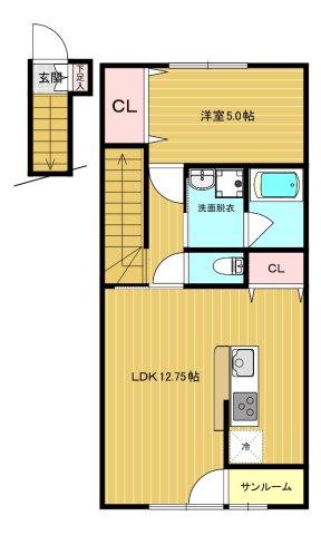クリスタルステージII(1LDK/2階)の間取り写真