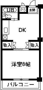 清水マンション(1DK/2階)の間取り写真