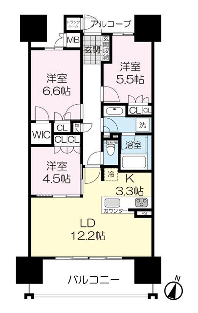 ライオンズ定禅寺グランフォート 302(3LDK/3階)の間取り写真