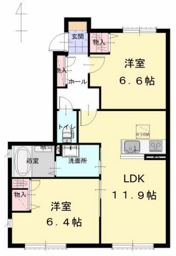 シャーメゾン北野 (2LDK/1階)の間取り写真