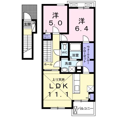 エレガンシアH(2LDK/2階)の間取り写真