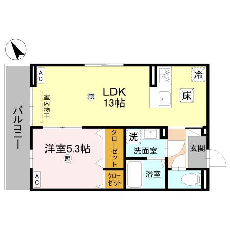 DーROOM 後三条(1LDK/1階)の間取り写真