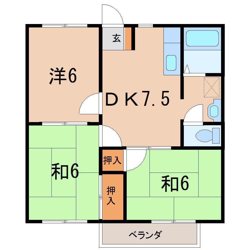 ビューヒルズA棟(3DK/1階)の間取り写真