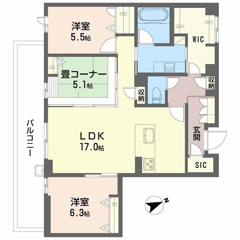 アルテーヌ浜寺元町(2SLDK/3階)の間取り写真