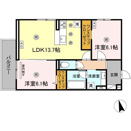 パールドブルム(2LDK/2階)の間取り写真