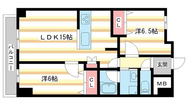 グリュックメゾン西大寺(2LDK/5階)の間取り写真