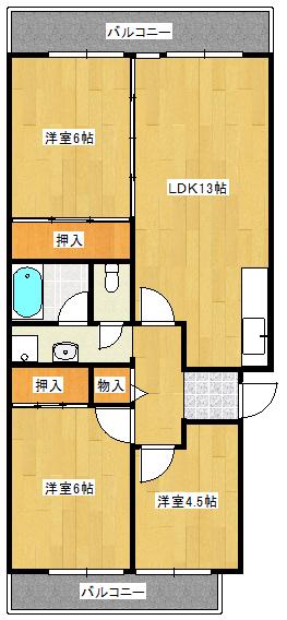 鈴が峰第5団地 6号棟(3LDK/1階)の間取り写真