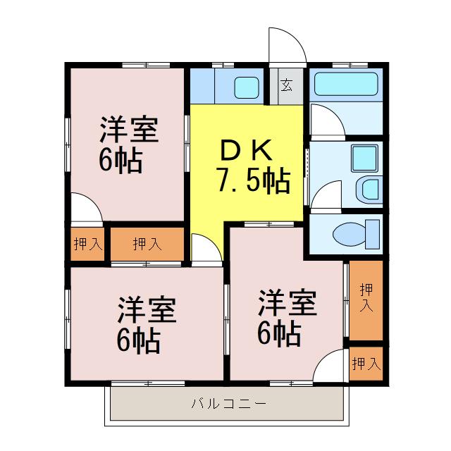 ヤマサンコーポ(3DK/1階)の間取り写真