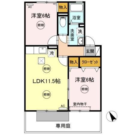 イースト16B(2LDK/1階)の間取り写真