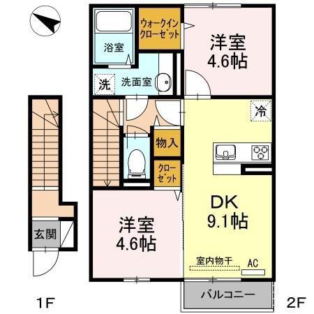 イオメールかんだ B棟(2DK/2階)の間取り写真