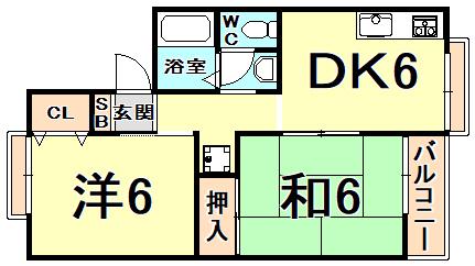 セジュール日野II(2DK/2階)の間取り写真