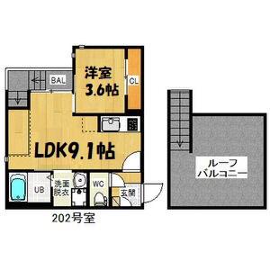グランティック セジョリ・イークレス上飯田(1LDK/2階)の間取り写真