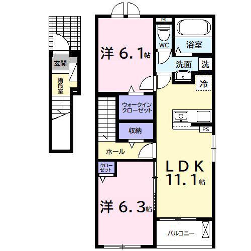 古市場アパート(2LDK/2階)の間取り写真