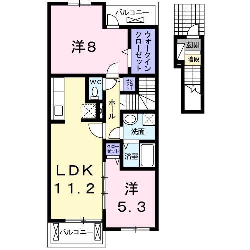 ラフィーネ不動上郷C(2LDK/2階)の間取り写真