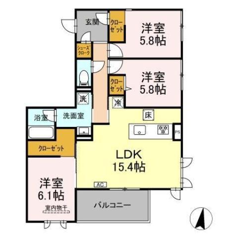 フォーティスMGH(3LDK/1階)の間取り写真