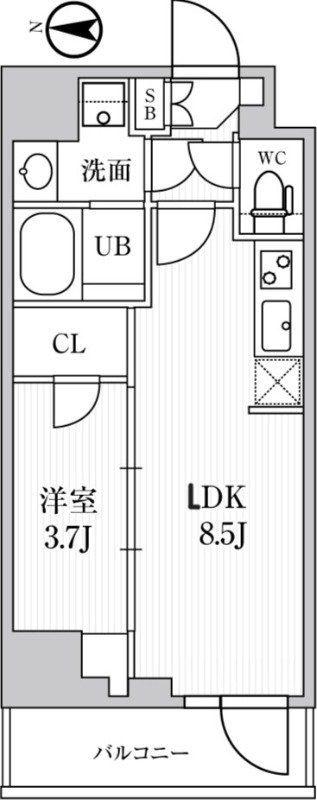 シーズンフラッツ住吉(1DK/4階)の間取り写真