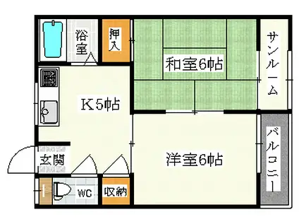 サンホワイト(2K/1階)の間取り写真