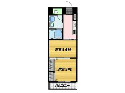 スカイコート西山(2K/8階)の間取り写真