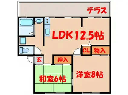 エステート安芸Ⅲ(2LDK/1階)の間取り写真