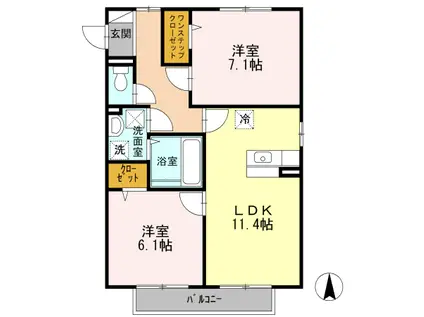 ディアベルジュミキC(2LDK/1階)の間取り写真
