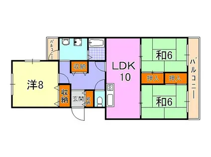 ハイツ仏天垣(3LDK/3階)の間取り写真