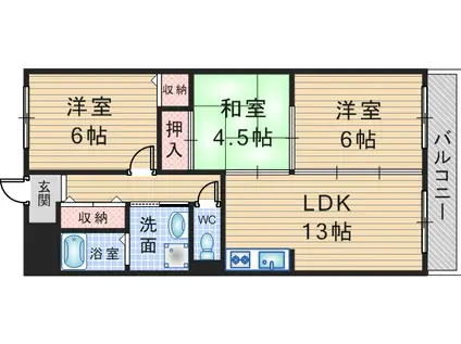 ラポール西緑丘(3LDK/4階)の間取り写真