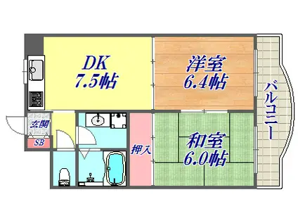 グラデイ武庫之荘(2DK/3階)の間取り写真