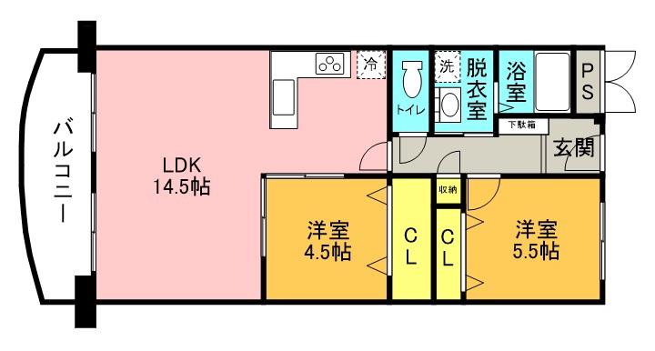 メゾン水無瀬 3号棟(2LDK/4階)の間取り写真