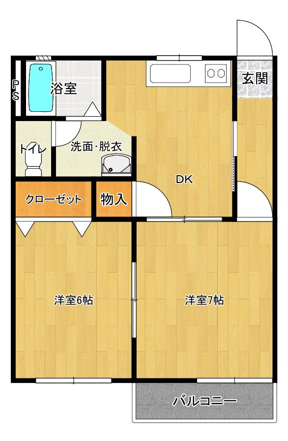 レーベンドルチェB(2DK/2階)の間取り写真