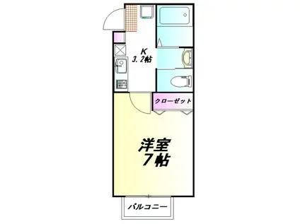 TY上福岡(1K/2階)の間取り写真
