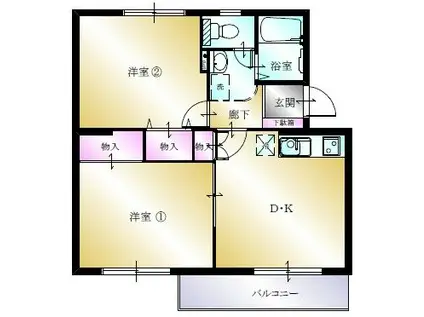 多賀台ヒルズB(2DK/3階)の間取り写真