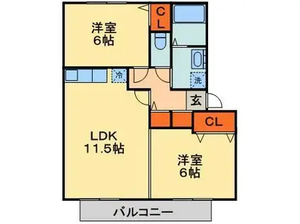 ミルフィーユおゆみ野Ⅳ(2LDK/2階)の間取り写真