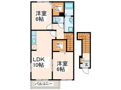 クレバーレンドA・B・C(2LDK/2階)の間取り写真