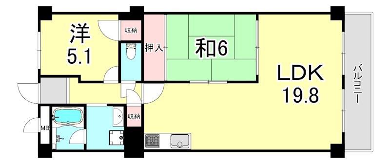 パラツィーナセシリア第2甲陽園(2LDK/6階)の間取り写真