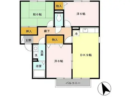 ヴィラウィッシュ(3DK/2階)の間取り写真