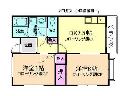 スマイルF・MINOO(2DK/1階)の間取り写真