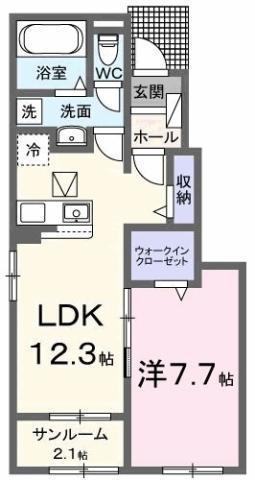 エクラデサージュ見能林I(1LDK/1階)の間取り写真