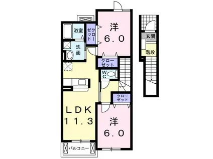 エレガンシア・コリーヌV(2LDK/2階)の間取り写真
