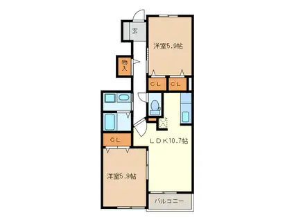 レジデンス ブロッコリー D・E棟(2LDK/1階)の間取り写真