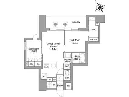 バウスフラッツ蔵前(2LDK/7階)の間取り写真