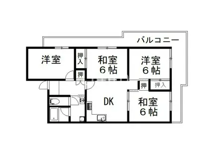 ハイム伏見 C棟(4DK/3階)の間取り写真