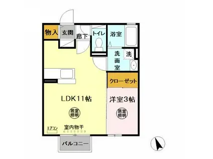 バローネ・イースト(1LDK/2階)の間取り写真