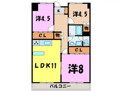高井ハイツ(3LDK/4階)の間取り写真