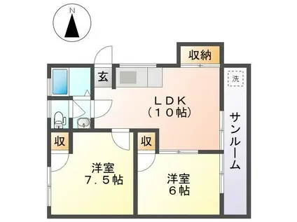 リブステージ岩崎(2LDK/2階)の間取り写真